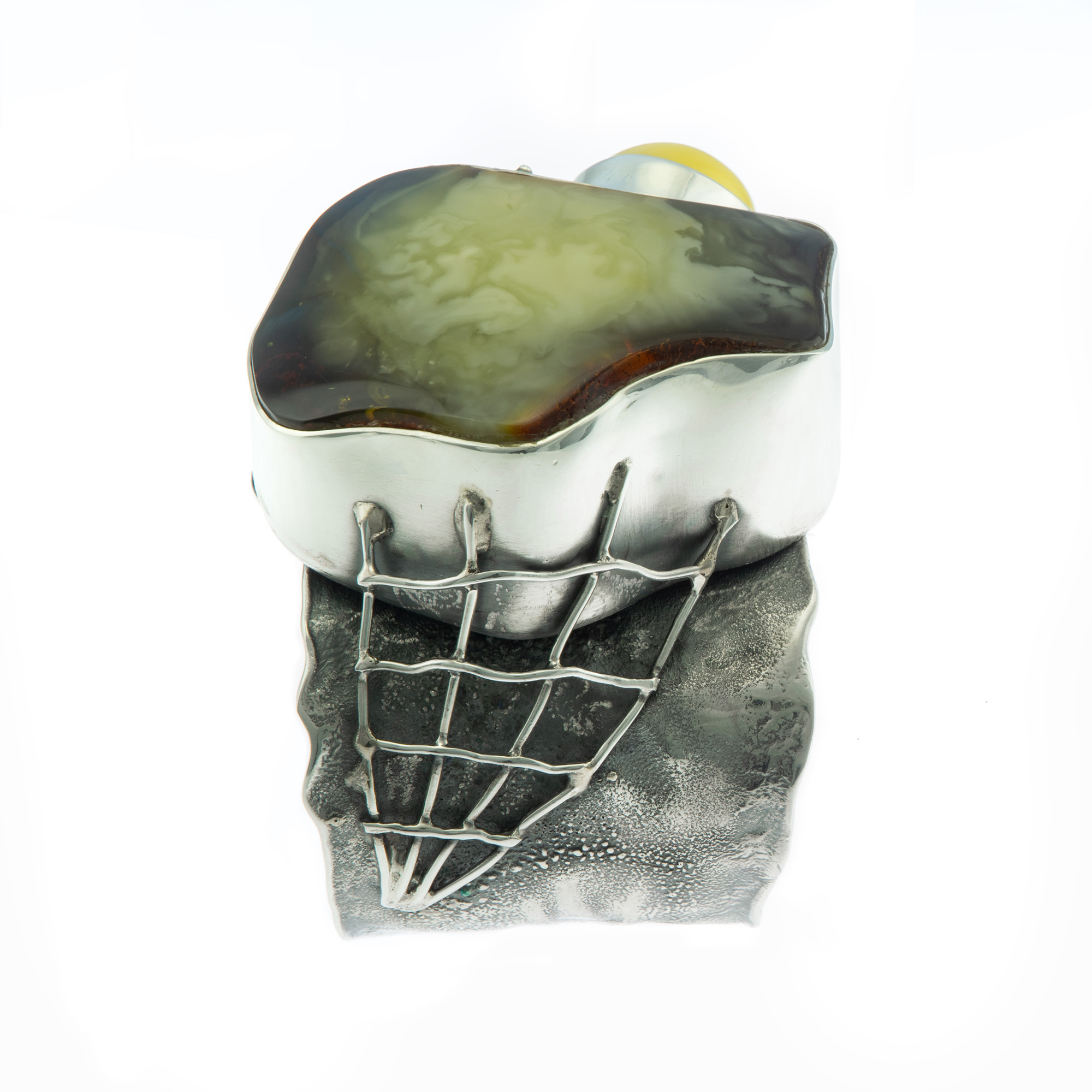 Huge Sterling and Milky Amber Spider Cuff 2